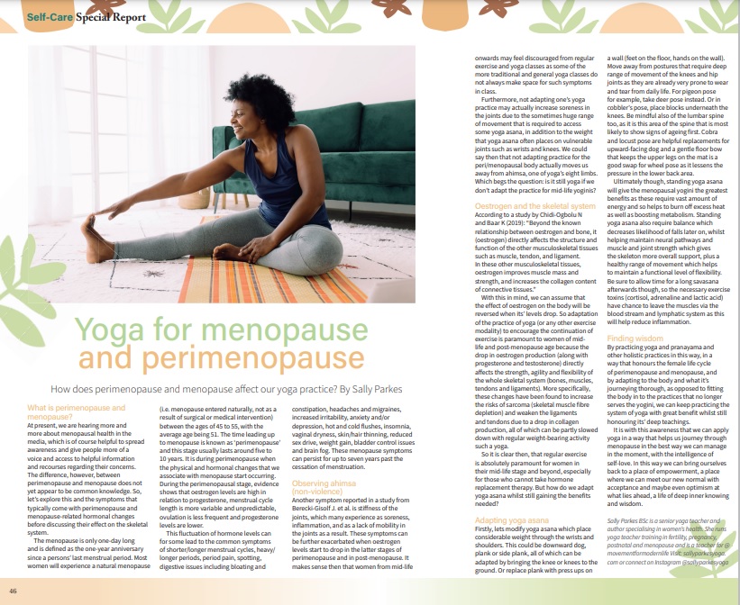 Yoga for Menopause and perimenopause Om Yoga Magazine Sally Parkes