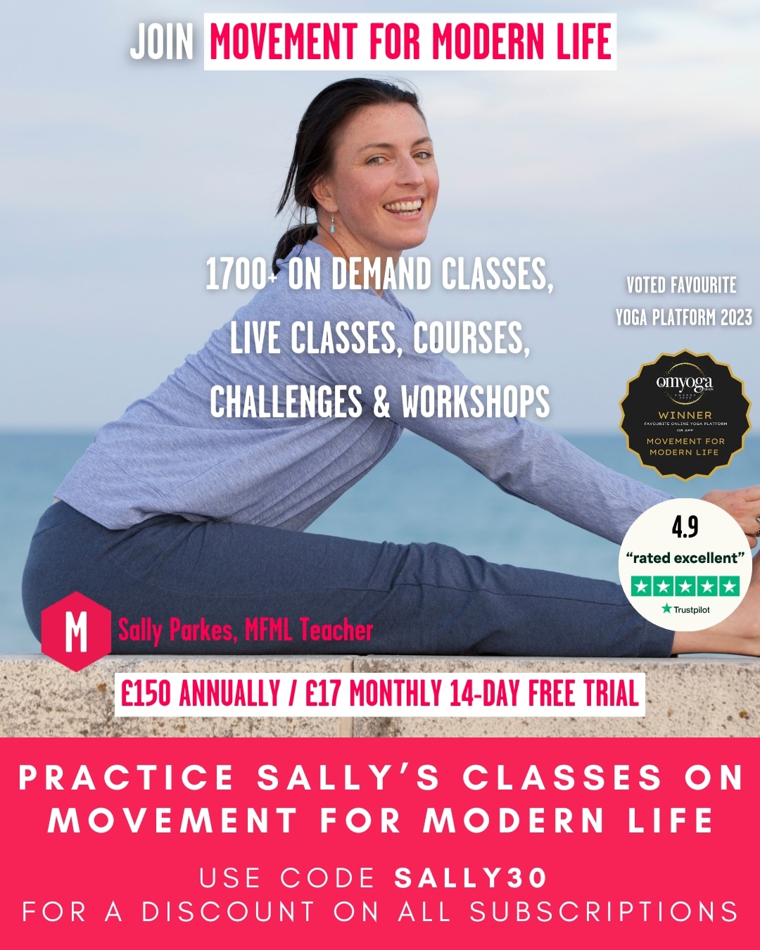 Sally on MFML Om Yoga Magazine January 2023 Cover